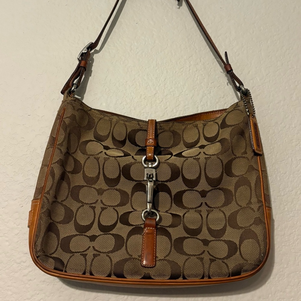 COACH Monogram Brown Canvas Signature C Leather HANDBAG Shoulder D1K-6091 Bag